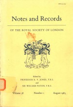 Notes and records of the Royal Society of London Volume 38 Number 1 August 1983