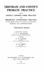 TRISTRAM AND COOTE’S PROBATE PRACTICE NINETEENTH EDITION