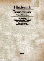 HINDEMITH TRAUERMUSIK MUSIC OF MOURNING FUR BRATSCHE UND STREICHORCHESTER KLAVIERAUSZUG