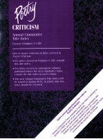 POETRY CRITICISM ANNUAL CUMULATIVE TITLE INDEX COVERS VOLUMES 1-129